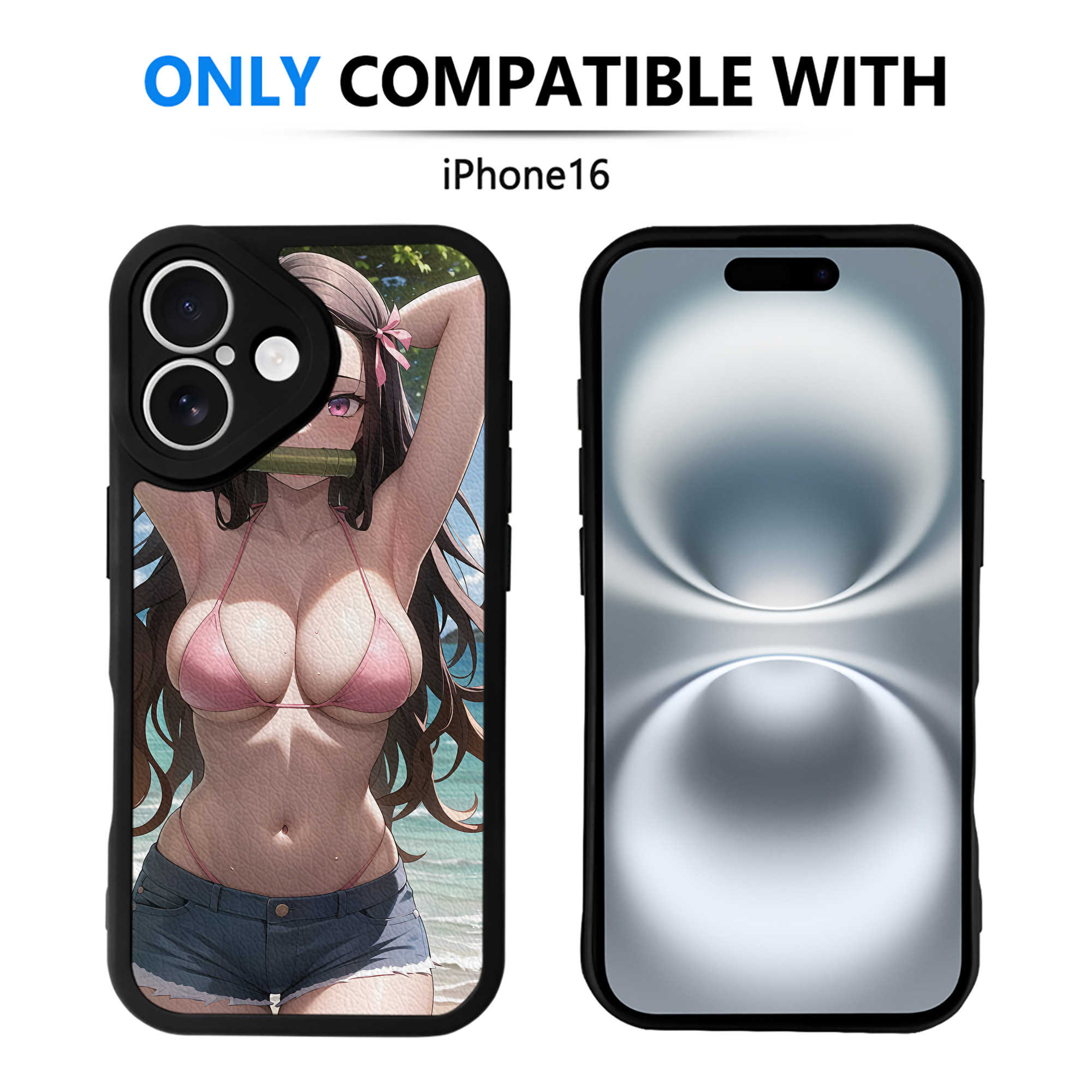 （画像用） 鬼滅の刃（きめつのやいば）竈門 禰󠄀豆子／かまど ねずこ Kamado Nezuko 【iPhone 16シリーズ対応】シリコンスマホケース（レザー調） 材質：シリコン